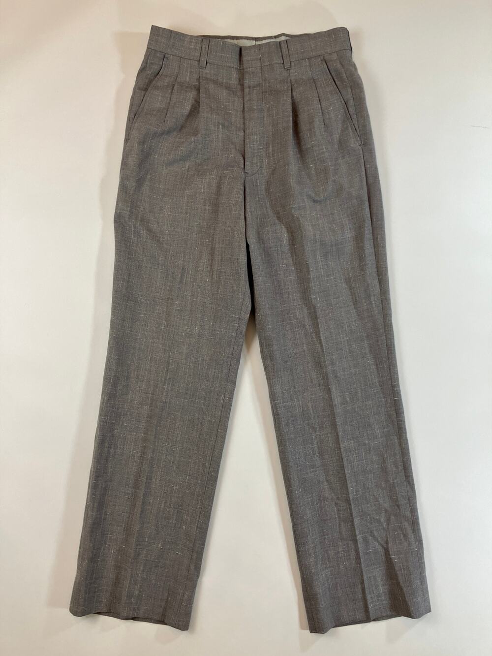 Vintage Adams Row Men Gray Wool Blend Pleated Dress Pants 28x29 Made USA